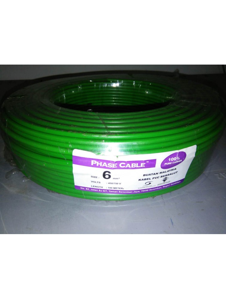 PHASE S/L 6MM X 100M CABLE (GREEN)